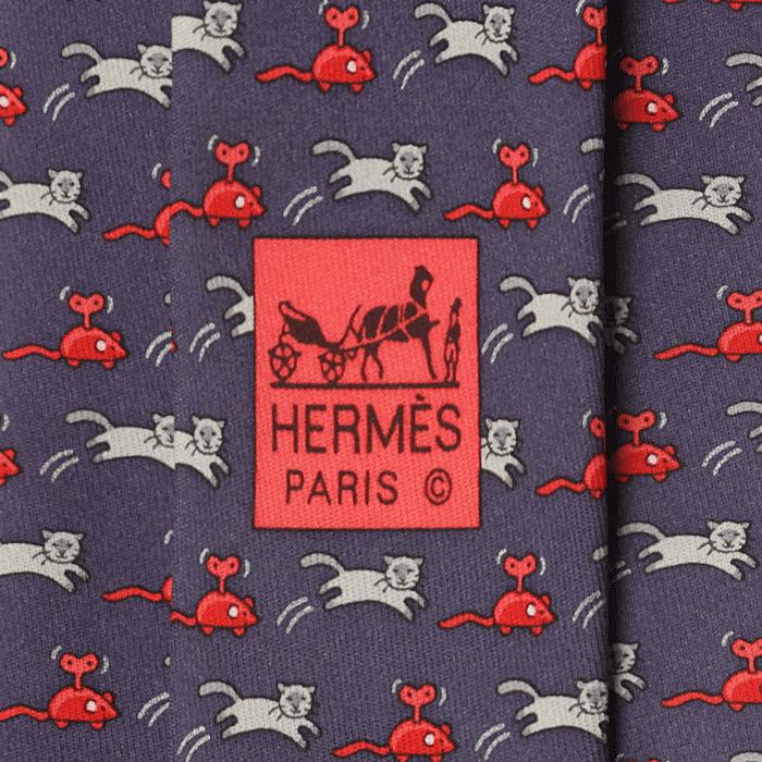 Hermes Men's Silk Tie Whimsical Cat and Wind-Up Mouse Pattern 605956 | Necktie Cravate