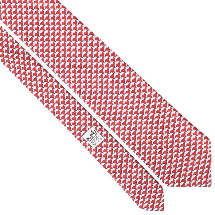 Hermes Men's Silk Tie Whimsical Dolphins Pattern 5022 | Necktie Cravate