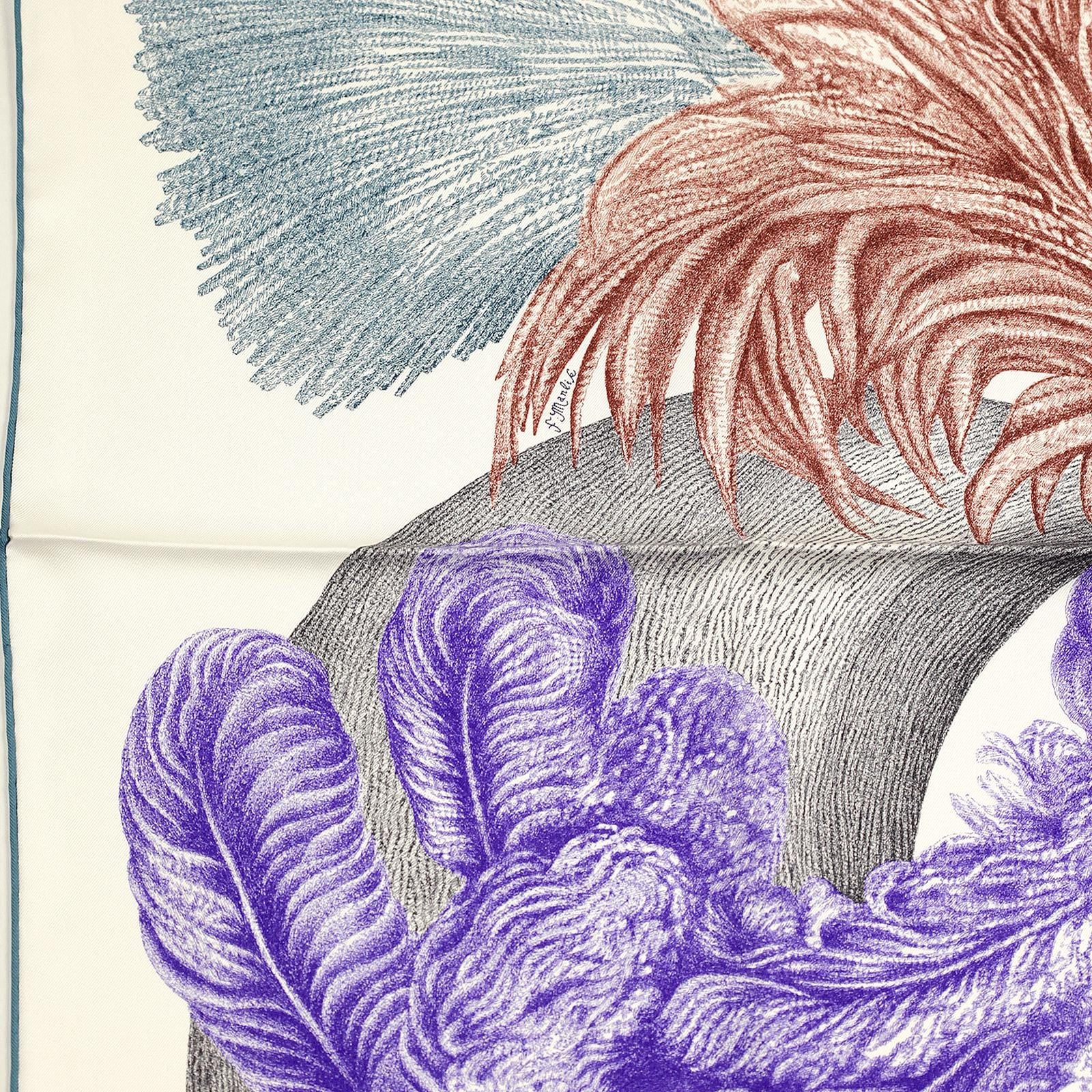 Hermes Scarf "Plumets et Panaches" by Florence Manlik 90cm Silk