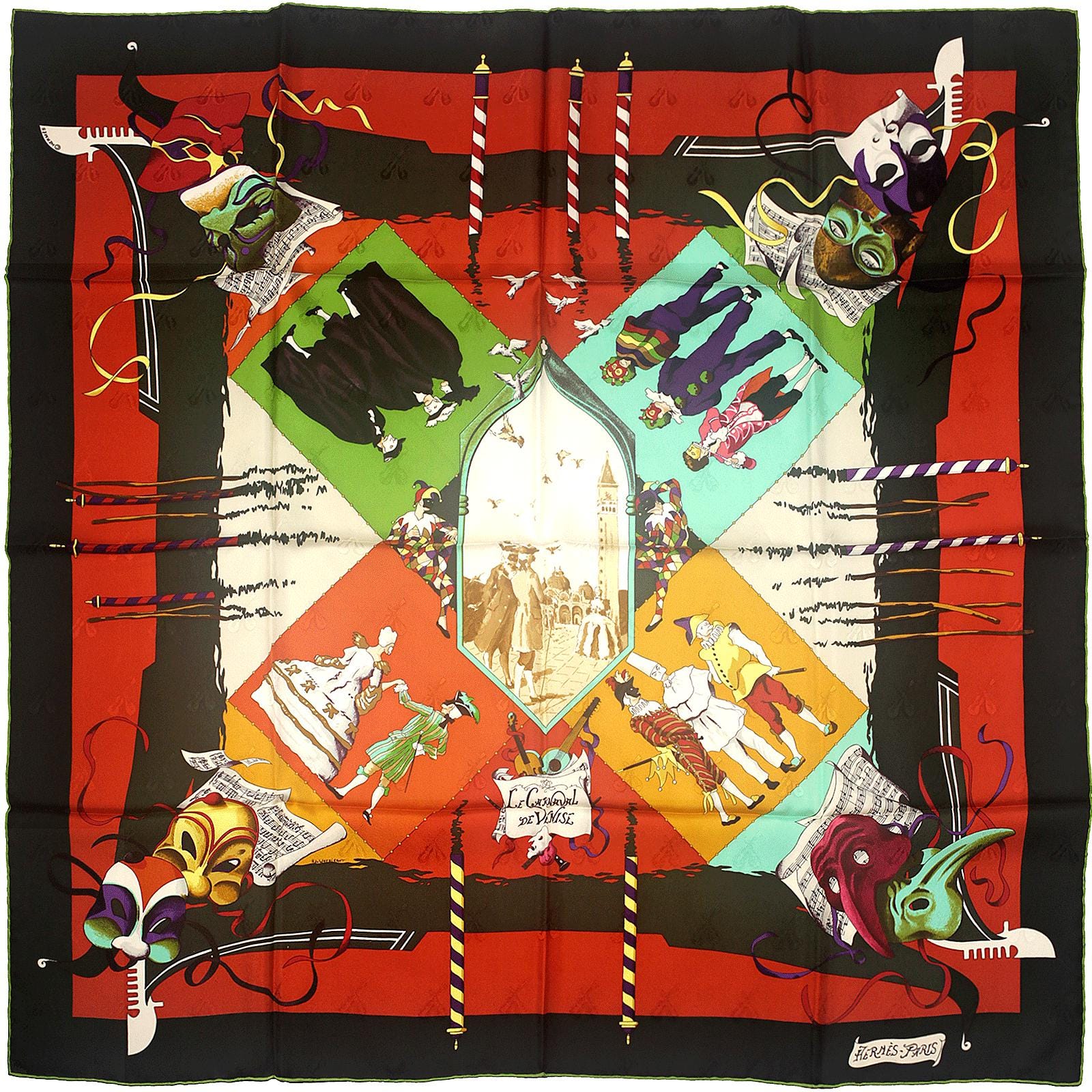 Hermes Scarf Jacquard "Le Carnaval de Venise" by Hubert de Watrigant 90cm Silk | Carre Foulard