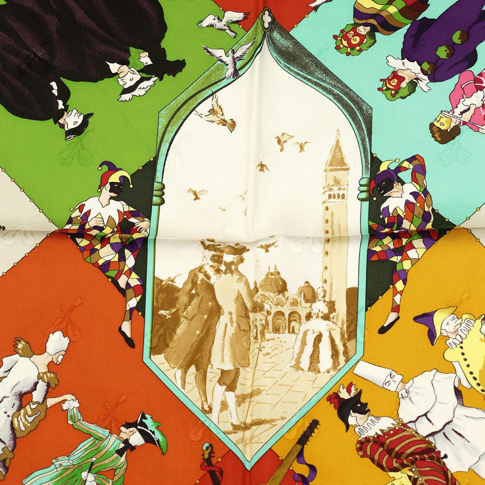 Hermes Scarf Jacquard "Le Carnaval de Venise" by Hubert de Watrigant 90cm Silk | Carre Foulard