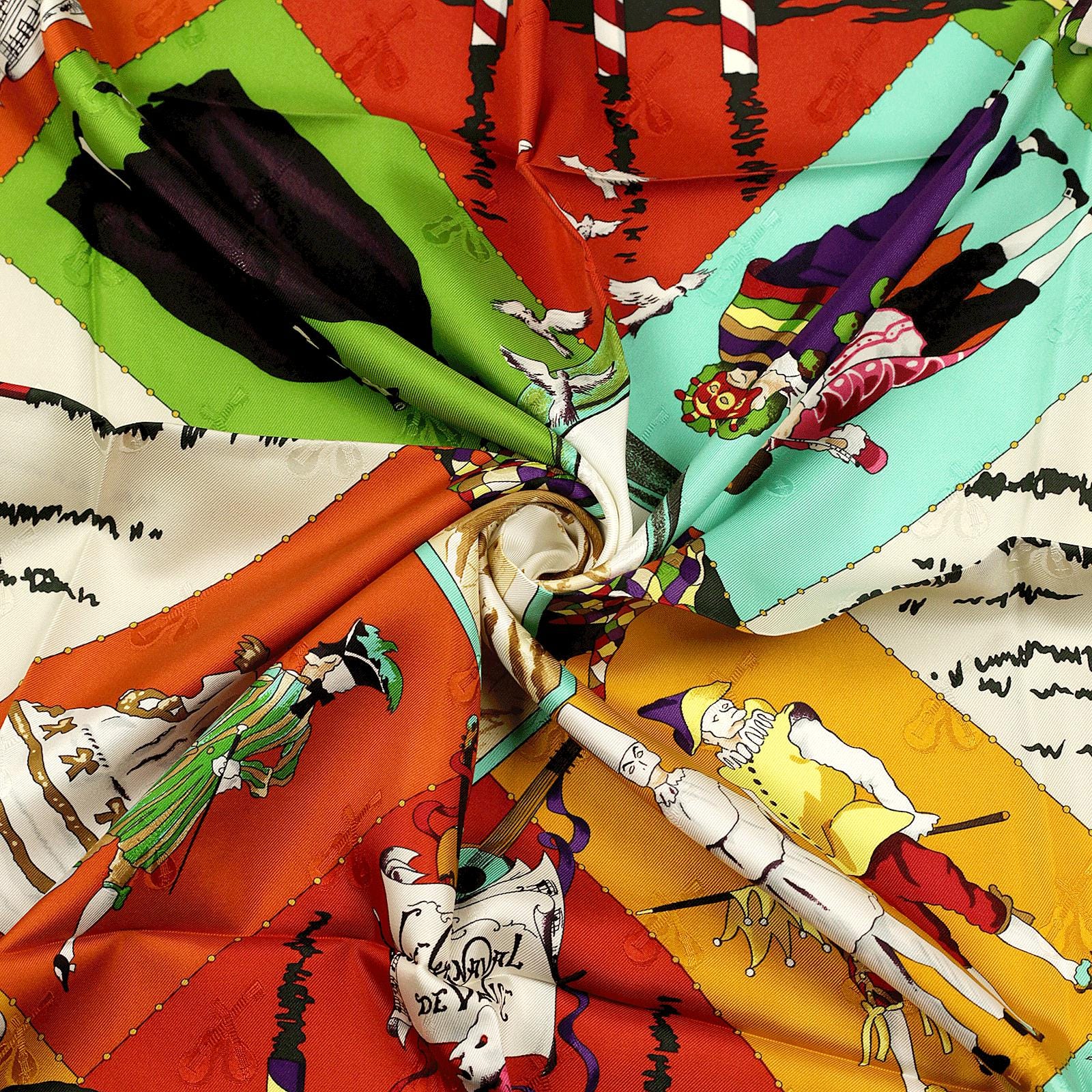 Hermes Scarf Jacquard "Le Carnaval de Venise" by Hubert de Watrigant 90cm Silk | Carre Foulard