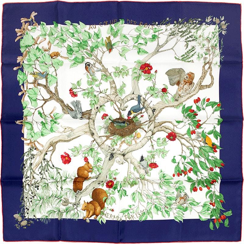 Hermes Scarf "Au Coeur des Bois" by Zoe Pauwels 90cm Silk | Carre Foulard