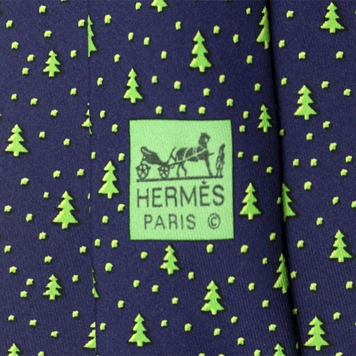 Hermes Men's Silk Tie Pine Trees Pattern 5150