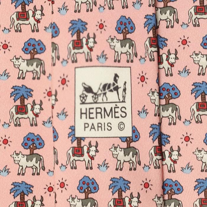 Hermes Men's Silk Tie Whisical Cows Pattern 5383 | Necktie Cravate