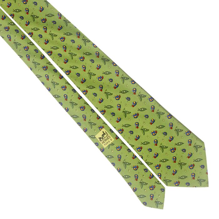 Hermes Men's Silk Tie Ladybugs and Peapods Pattern 7799 | Necktie Cravate