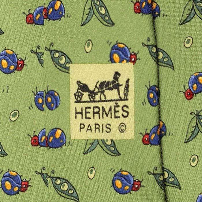 Hermes Men's Silk Tie Ladybugs and Peapods Pattern 7799 | Necktie Cravate