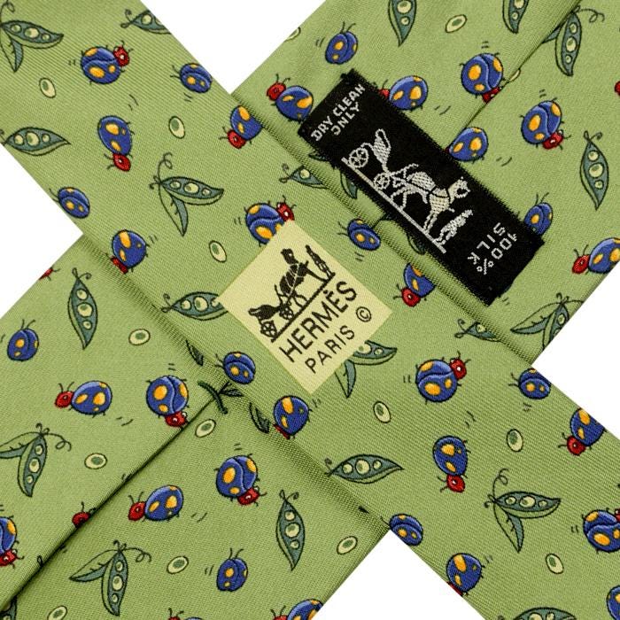 Hermes Men's Silk Tie Ladybugs and Peapods Pattern 7799 | Necktie Cravate