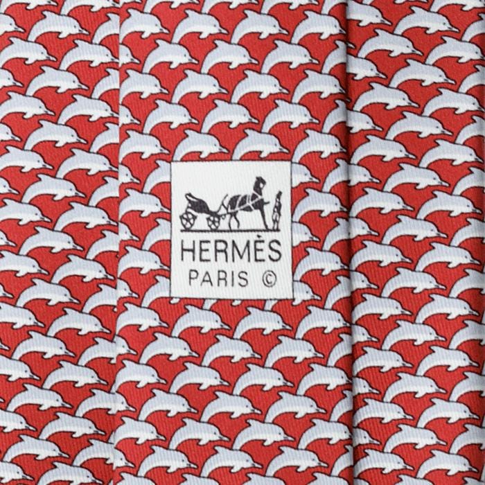 Hermes Men's Silk Tie Whimsical Dolphins Pattern 5022 | Necktie Cravate