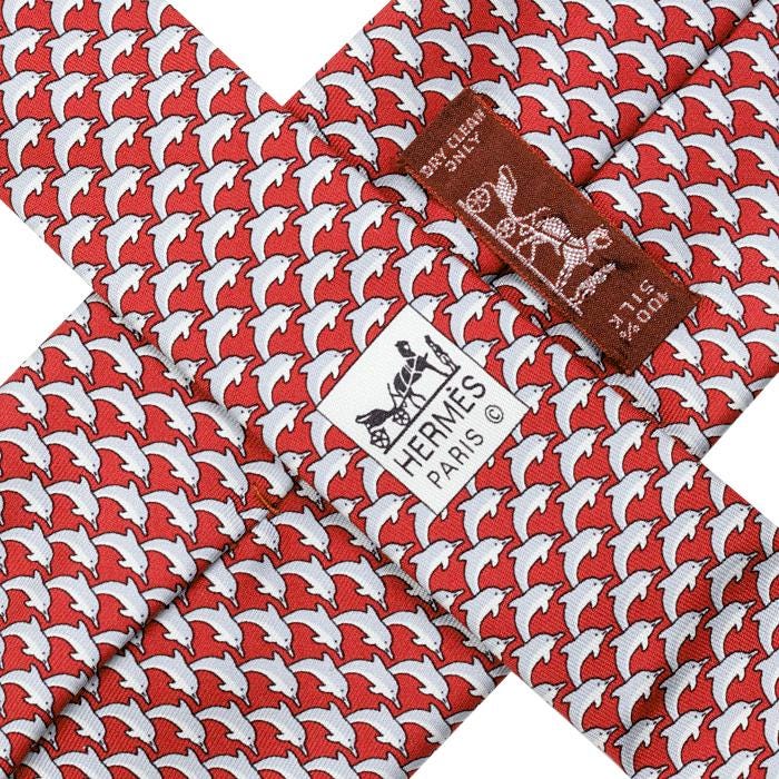 Hermes Men's Silk Tie Whimsical Dolphins Pattern 5022 | Necktie Cravate