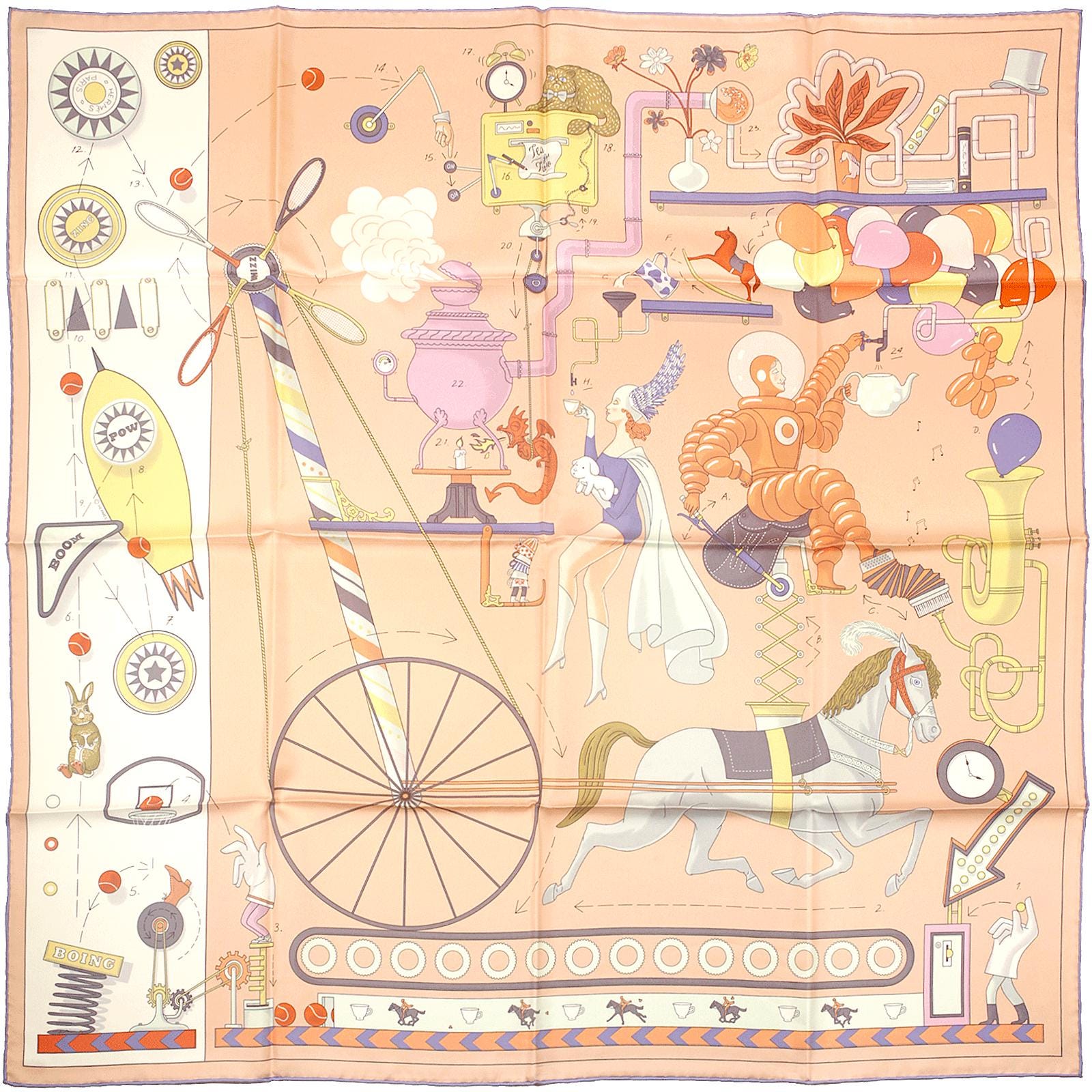 Hermes Scarf "Tea for Two" by Jonathon Burton 90cm Silk | Carre Foulard