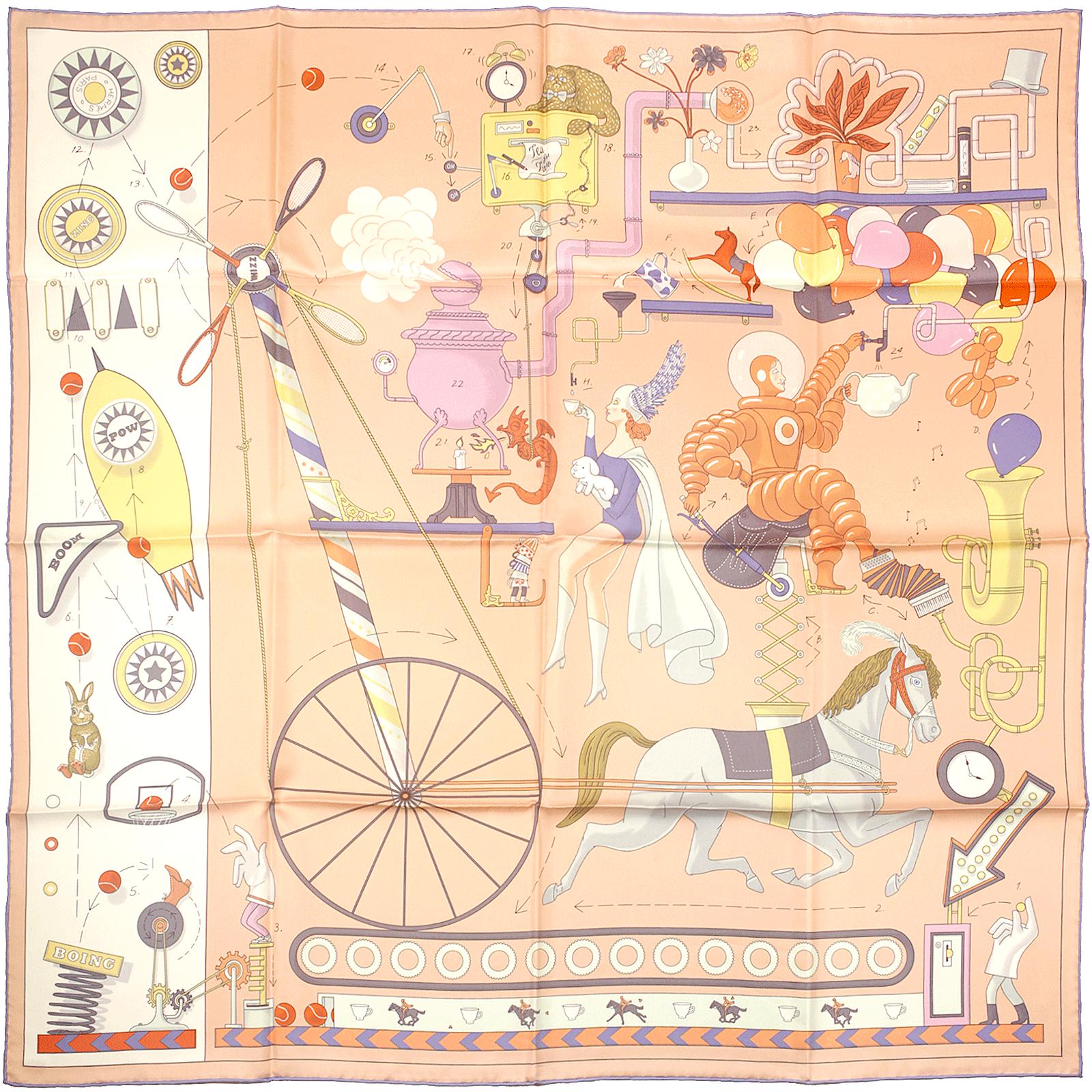Hermes Scarf "Tea for Two" by Jonathon Burton 90cm Silk