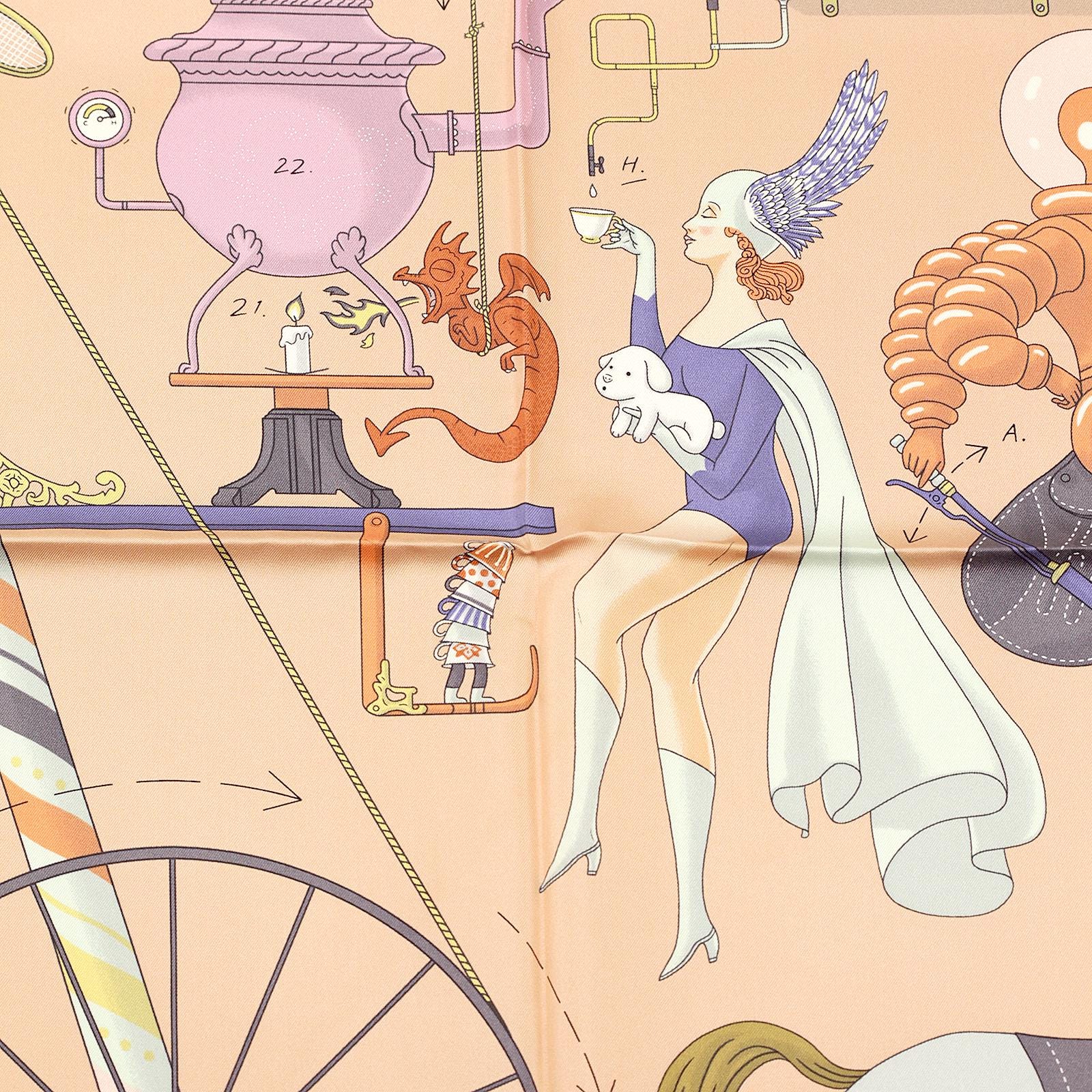 Hermes Scarf "Tea for Two" by Jonathon Burton 90cm Silk | Carre Foulard