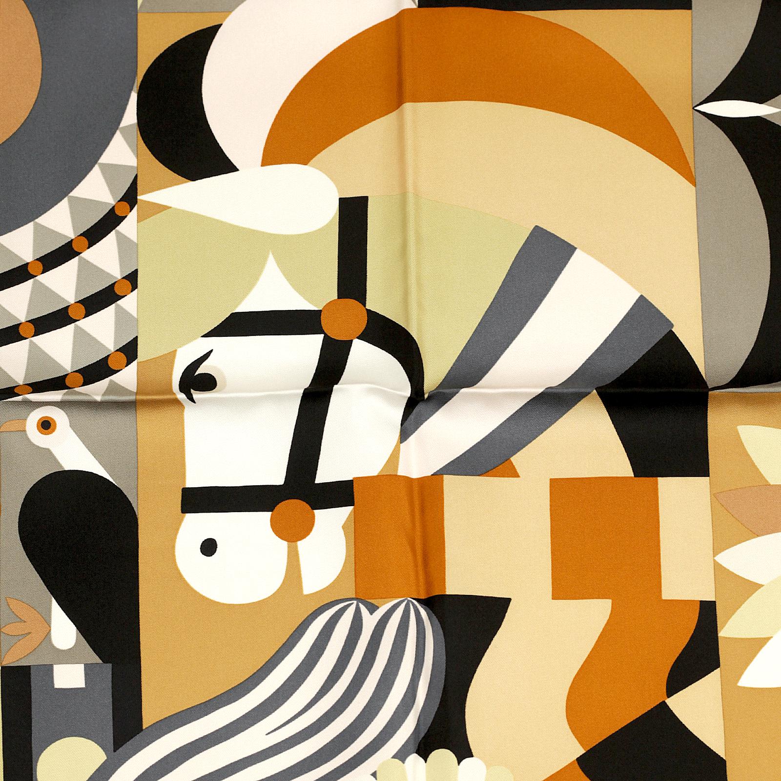 Hermes Scarf "Parade Fanfare" by Tong Ren 90cm Silk | Carre Foulard