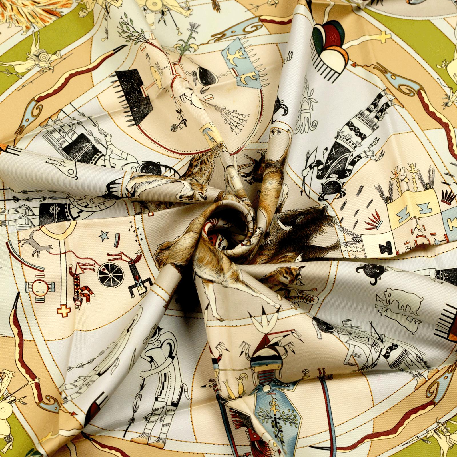 Hermes Scarf "Mythologies des Hommes Rouges" by Kermit Oliver 90cm Silk | GRAIL Carre Foulard