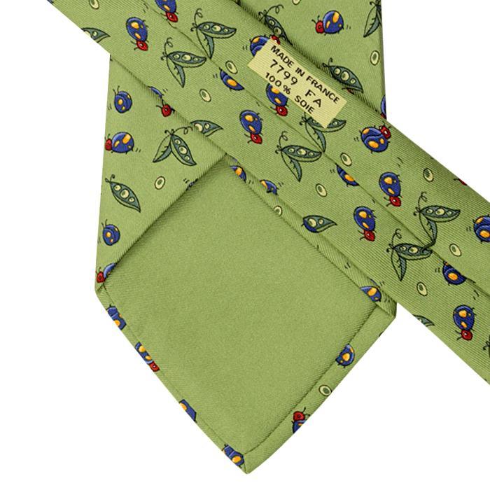 Hermes Men's Silk Tie Ladybugs and Peapods Pattern 7799 | Necktie Cravate