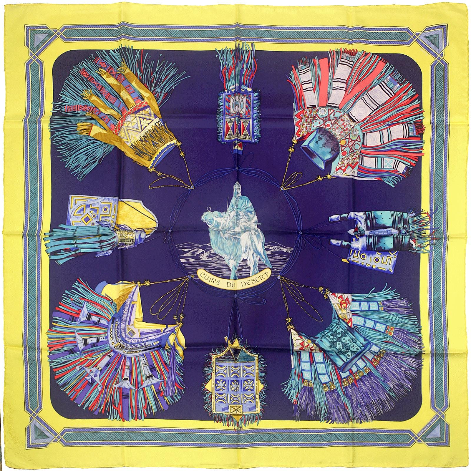 Hermes Scarf "Cuirs du Desert" by Françoise De La Perriere Vintage 90cm Silk | Carre Foulard