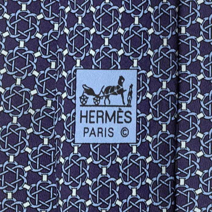 Hermes Men's Silk Tie Equestrian Geometric Pattern 605706 | Necktie Cravate