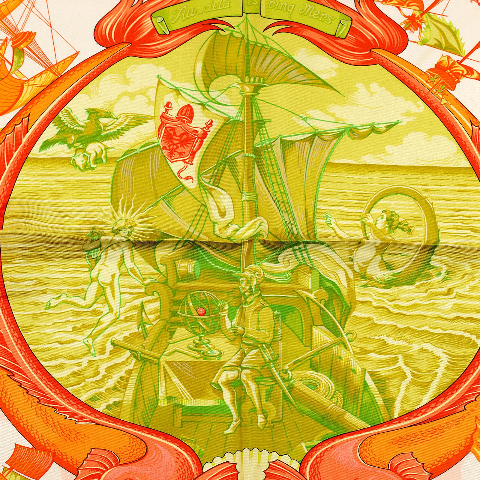 Hermes Scarf "Au Dela de Cinq Mers" by Laurence Bourthoumieux 90cm Silk | Carre Foulard