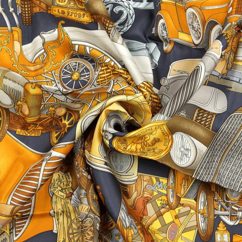 Hermes Scarf "Automobile" by Joachim Metz Vintage 90cm Silk