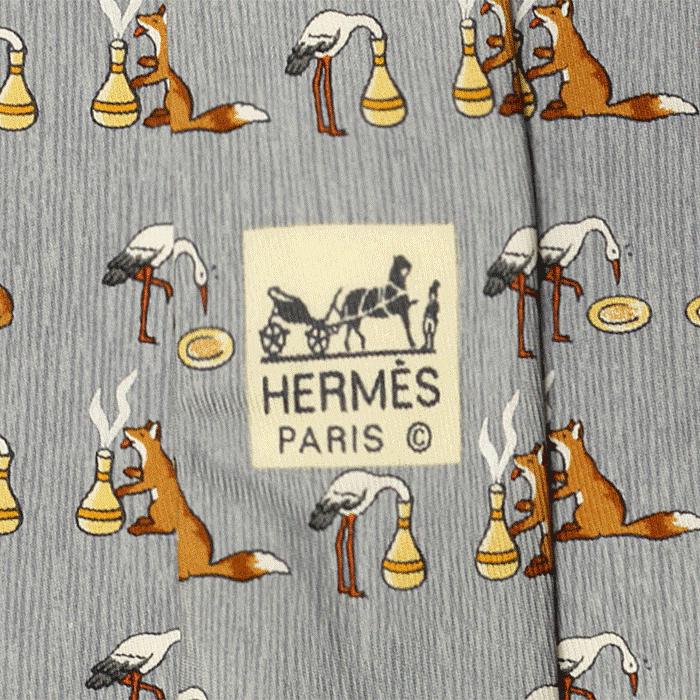 Hermes Men's Silk Tie Whimsical the Fox and the Stork Pattern 7786 | Necktie Cravate