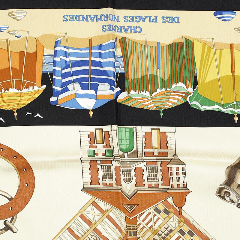 Hermes Scarf "Charmes des Plages Normandes" by Loic Dubigeon Vintage 90cm Silk | Carre Foulard