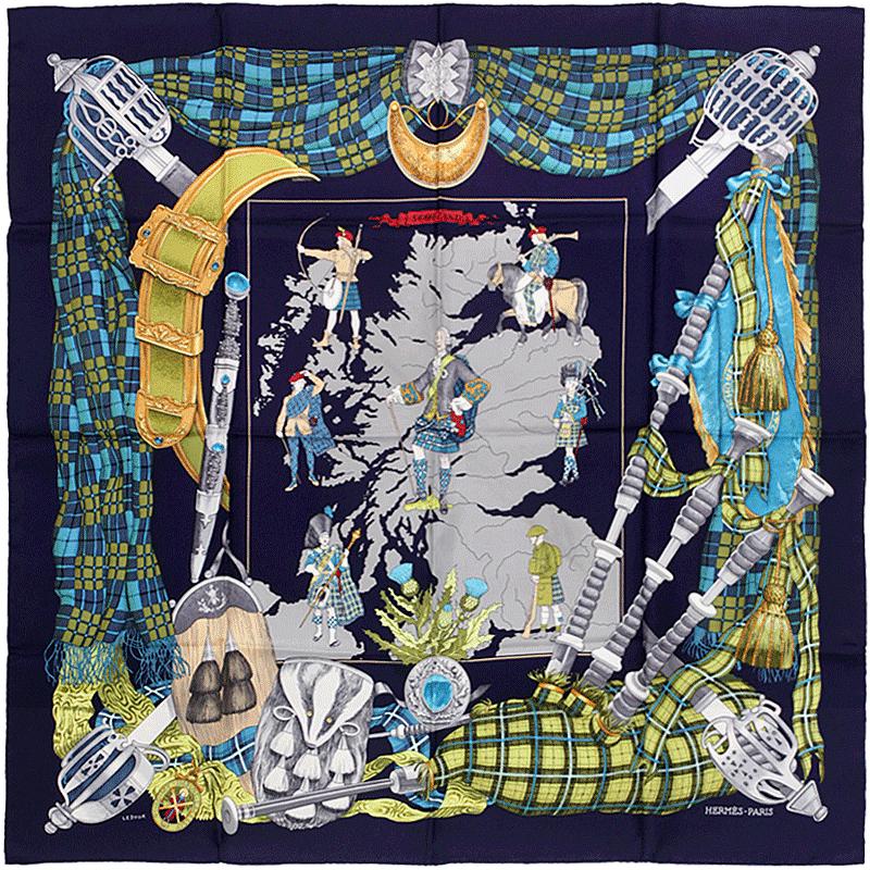 Hermes Scarf "Scotland" by Philippe Ledoux 90cm Silk | Carre Foulard