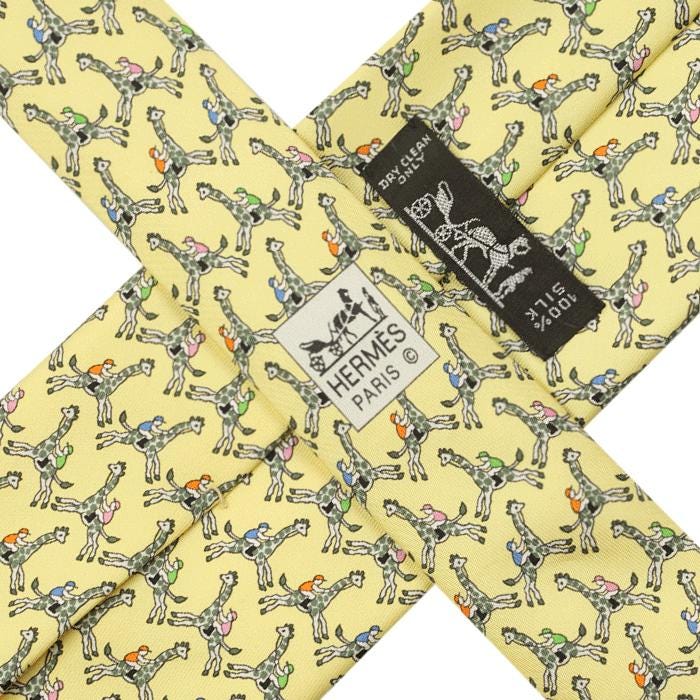 Hermes Men's Silk Tie Whimsical Giraffe Jockeys Pattern 5440 | Necktie Cravate
