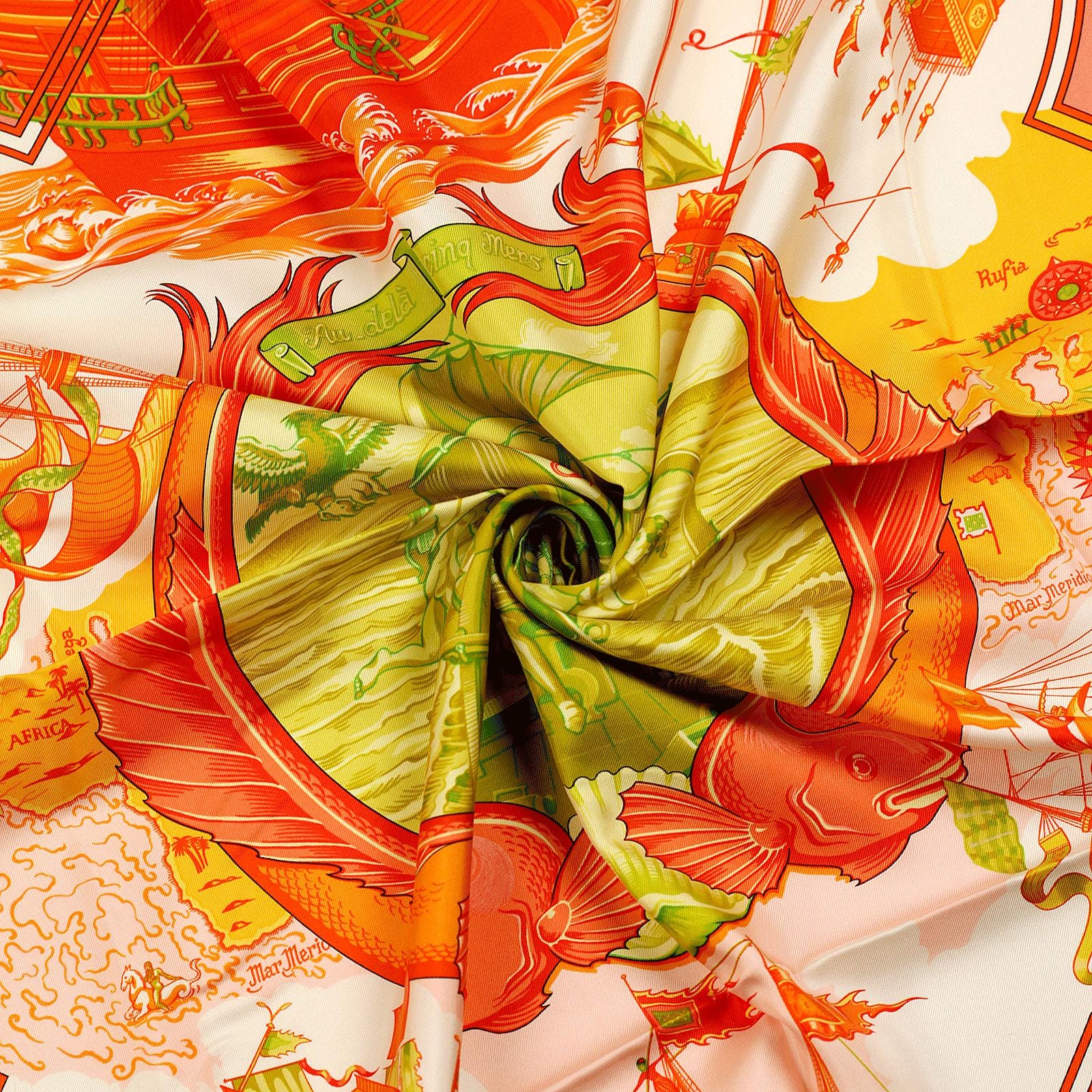 Hermes Scarf "Au Dela de Cinq Mers" by Laurence Bourthoumieux 90cm Silk | Carre Foulard
