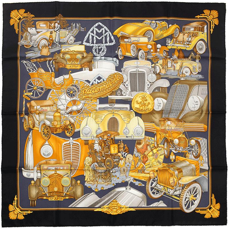 Hermes Scarf "Automobile" by Joachim Metz Vintage 90cm Silk