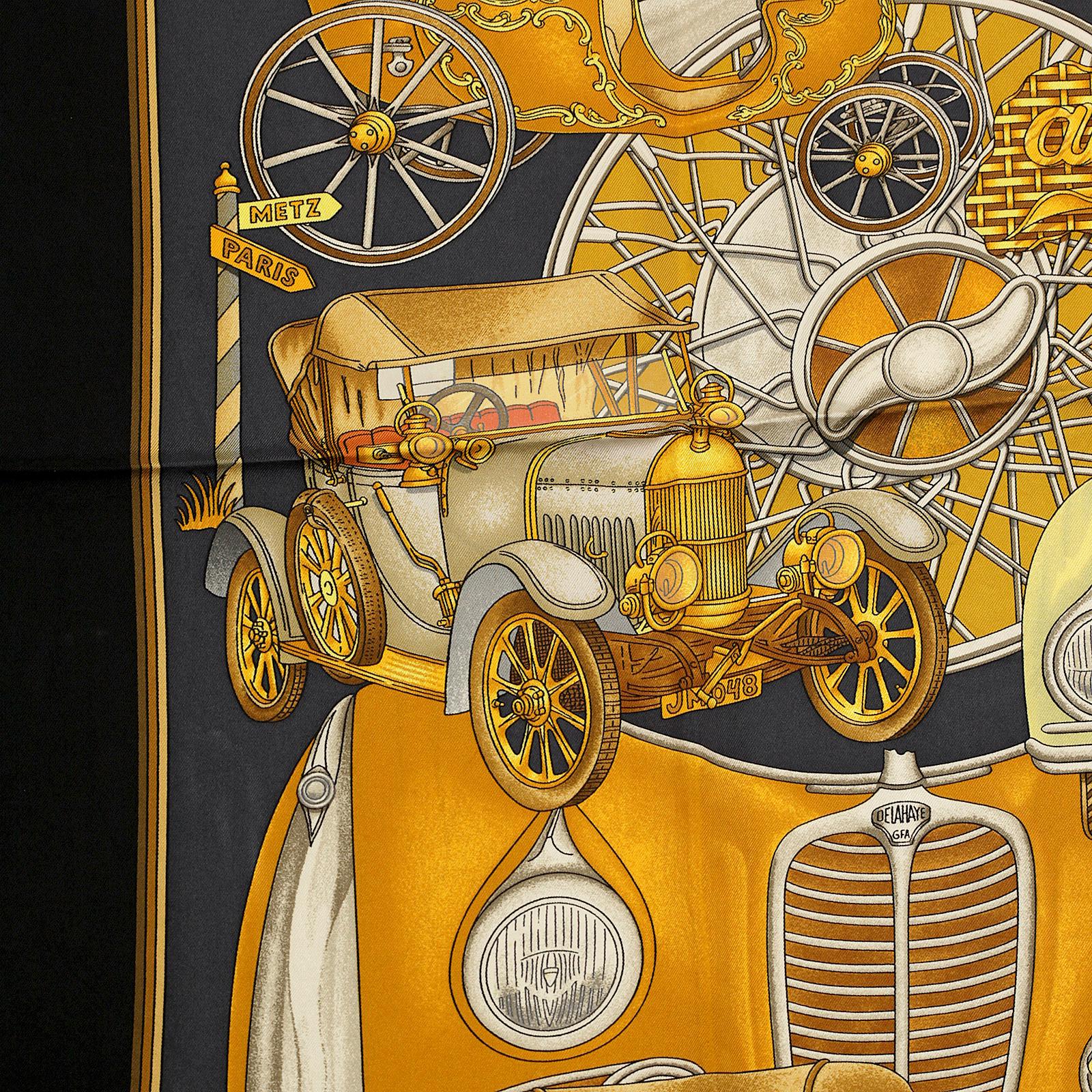 Hermes Scarf "Automobile" by Joachim Metz Vintage 90cm Silk