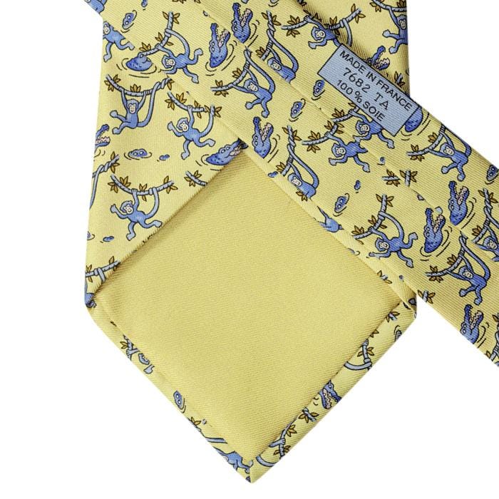 Hermes Men's Silk Tie Whimsical Monkey and Crocodile Pattern 7682 | Necktie Cravate