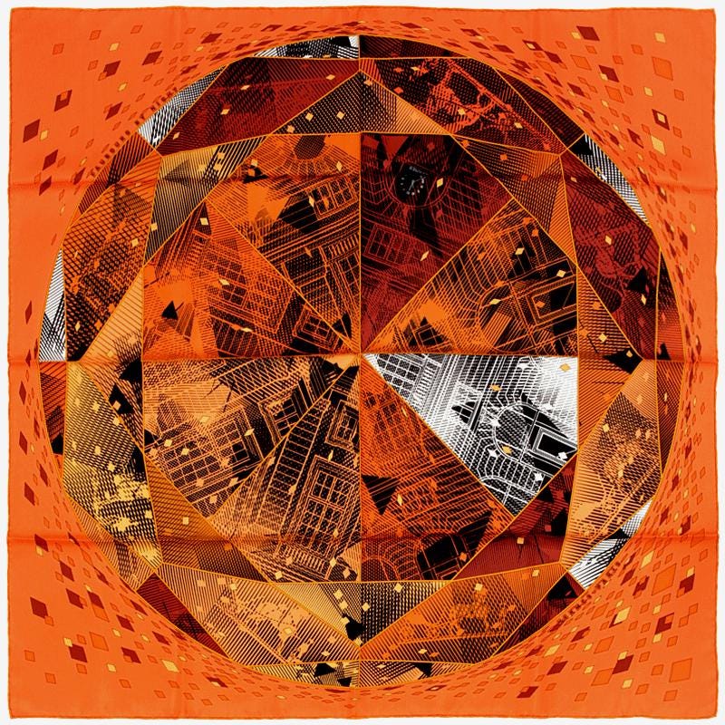 Hermes Scarf "Faubourg by Night" by Benoit Pierre Emery 90cm Silk