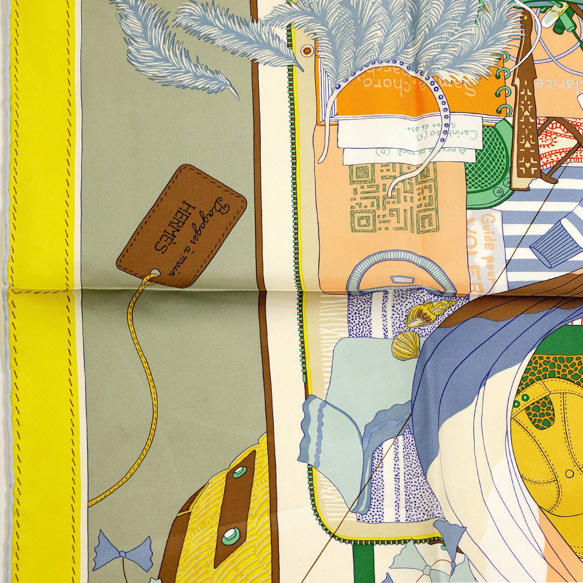 Hermes Scarf "Bagage a Main" by Rosa Maria Unda Souki 90cm Silk