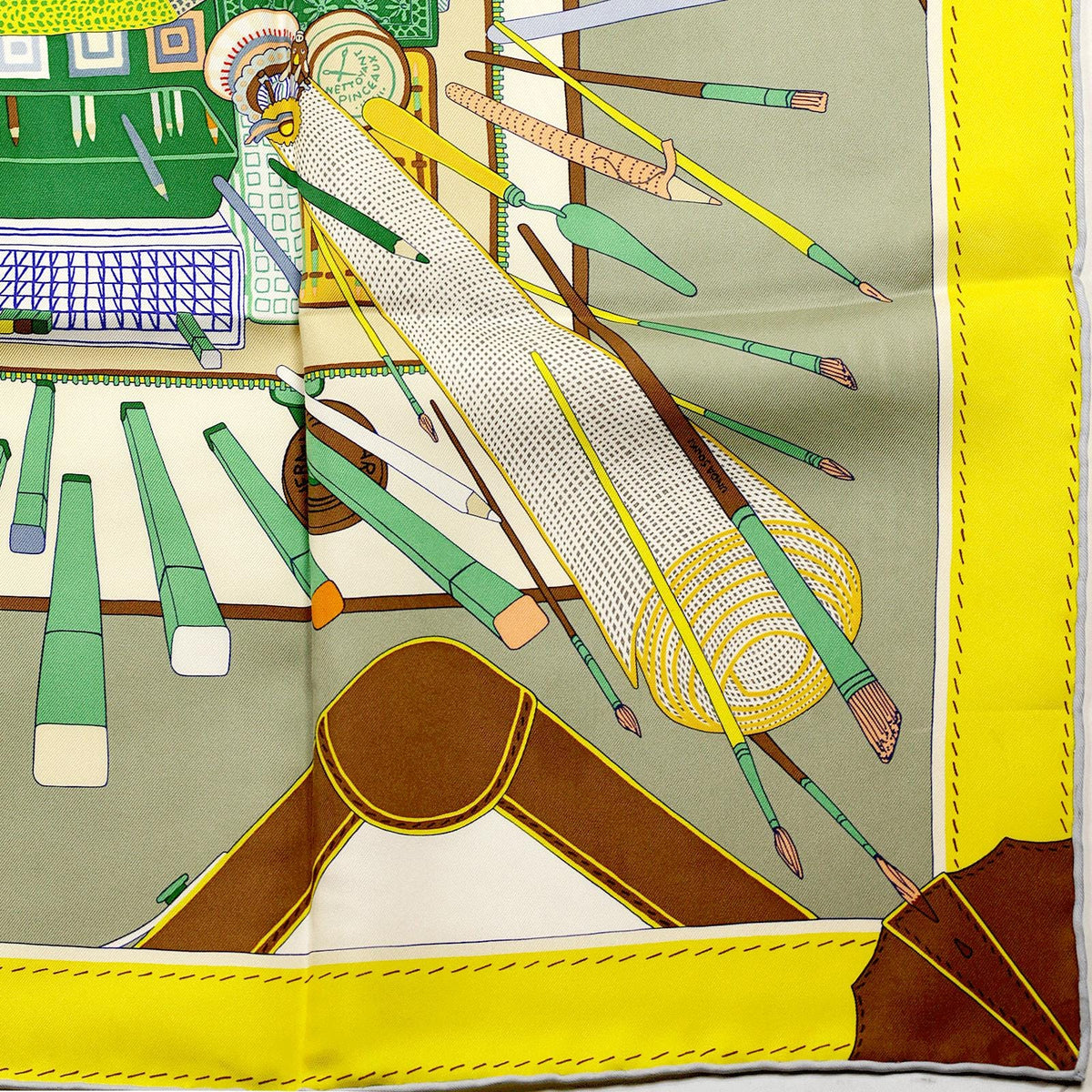 Hermes Scarf "Bagage a Main" by Rosa Maria Unda Souki 90cm Silk