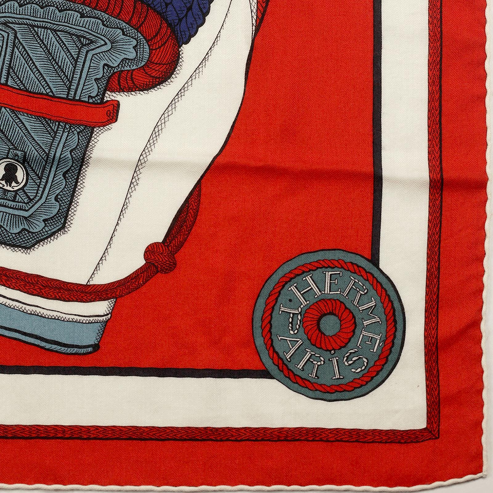 Hermes Cashmere Shawl 140cm "Zouaves et Dragons" by Virginie Jamin | Scarf Carre Foulard