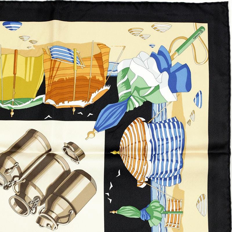 Hermes Scarf "Charmes des Plages Normandes" by Loic Dubigeon Vintage 90cm Silk | Carre Foulard