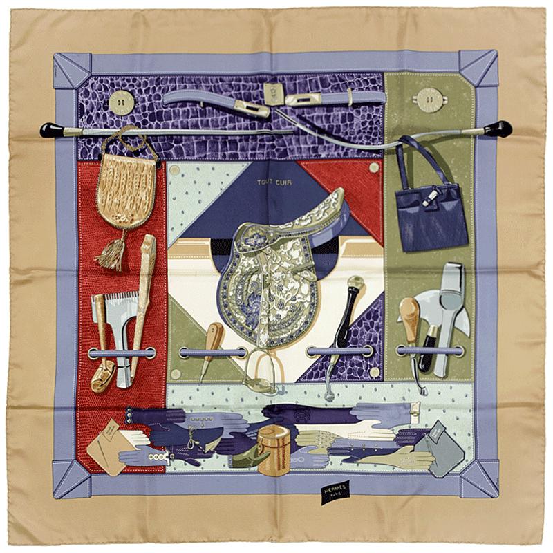 Hermes Scarf "Tout Cuir" by Caty Latham 90cm Silk | Foulard Carre