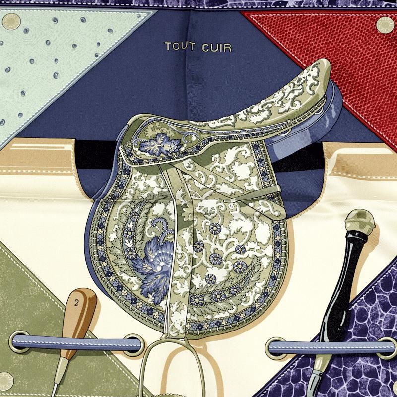 Hermes Scarf "Tout Cuir" by Caty Latham 90cm Silk | Foulard Carre