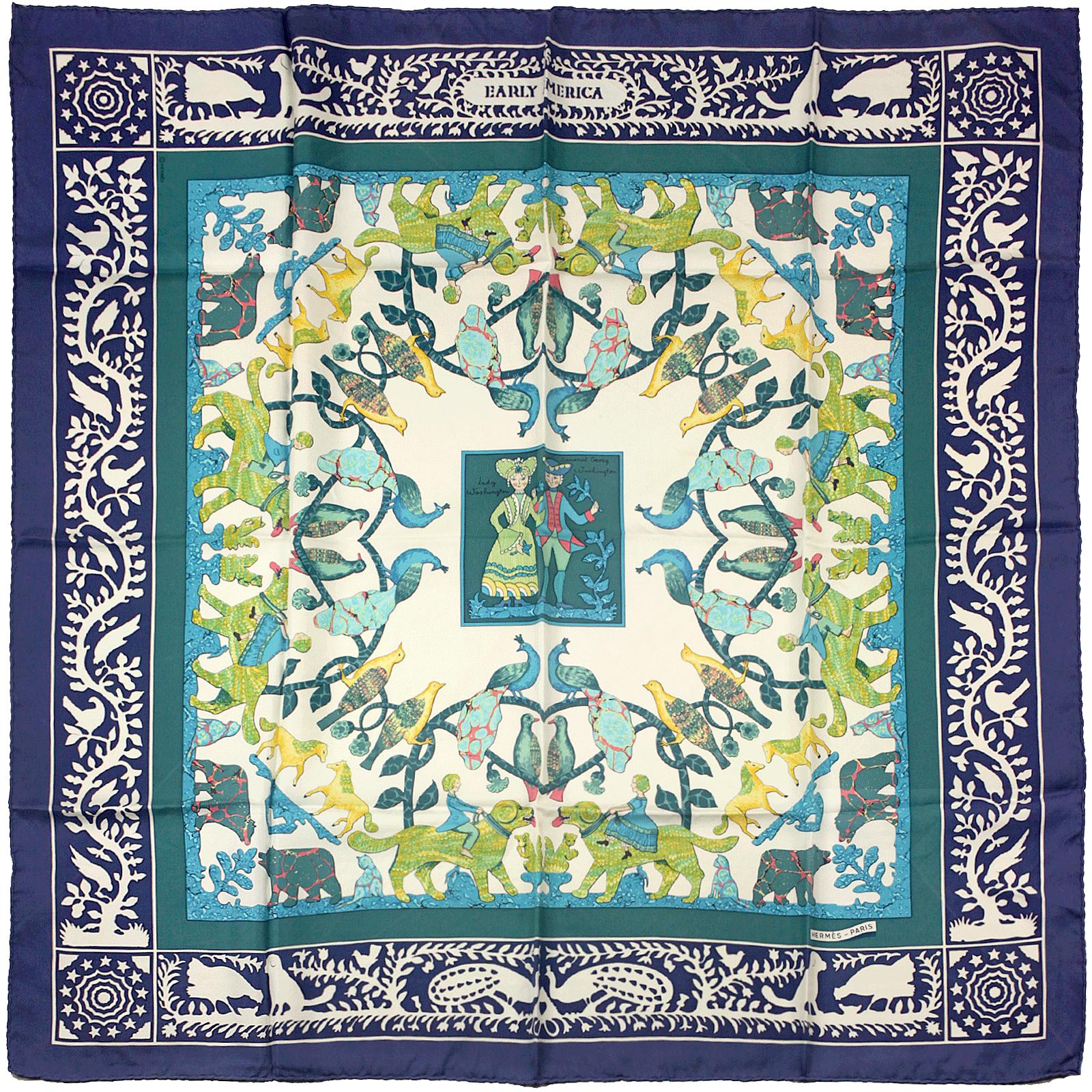 Hermes Scarf "Early America" by Françoise De La Perriere 90cm Silk | Carre Foulard