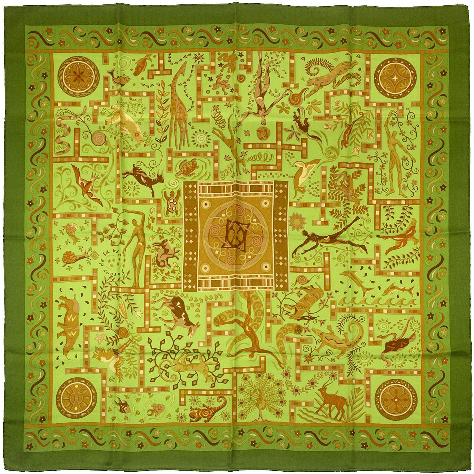 Hermes Scarf "Forces de la Vie" by Christine Henry 90cm Cashmere | Carre Foulard