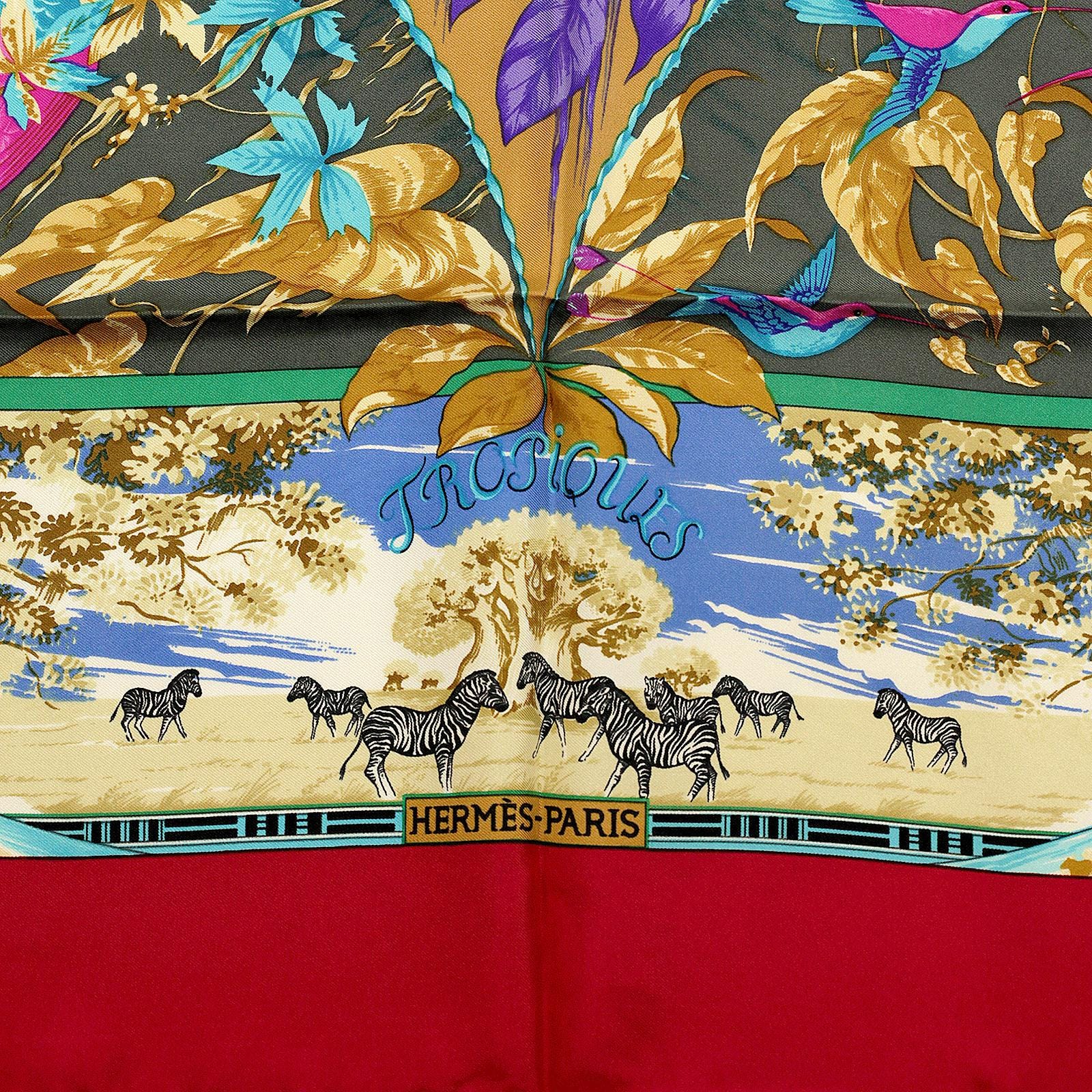 Hermes Scarf "Tropiques" by Laurence Bourthoumieux Vintage 90cm Silk | Carre Foulard