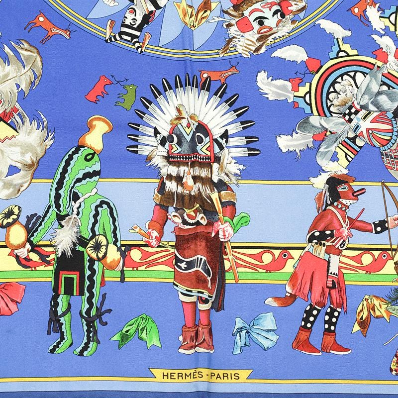 Hermes Scarf "Kachinas" by Kermit Oliver Vintage 90cm Silk