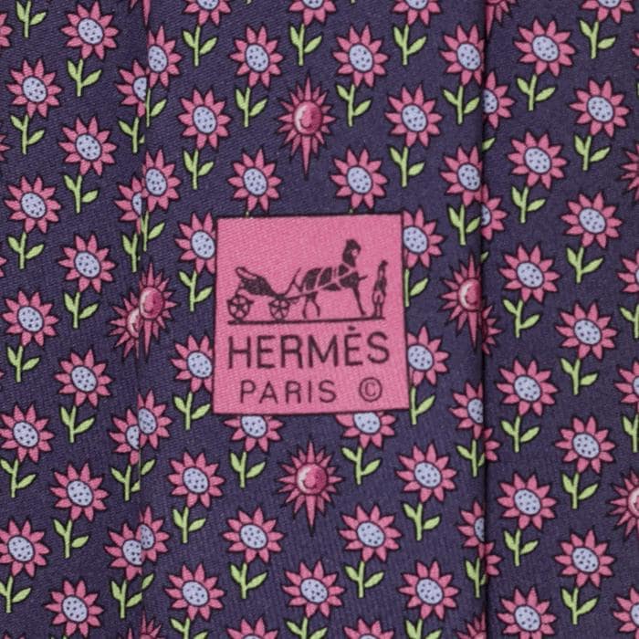 Hermes Men's Silk Tie Whimsical Sunflowers Pattern 5074 | Necktie Cravate