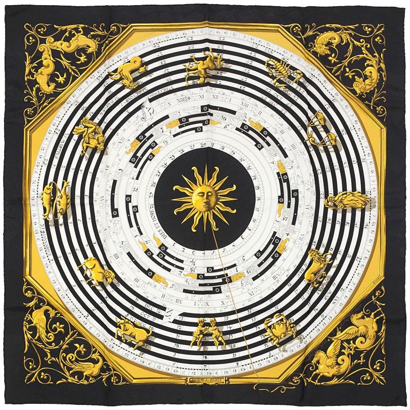 Hermes Scarf "Astrologie" by Françoise Façonnet Vintage 90cm Silk | Carre Foulard
