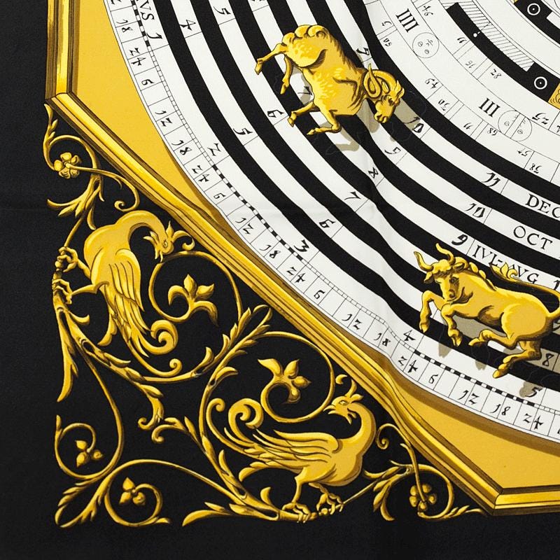 Hermes Scarf "Astrologie" by Françoise Façonnet Vintage 90cm Silk | Carre Foulard
