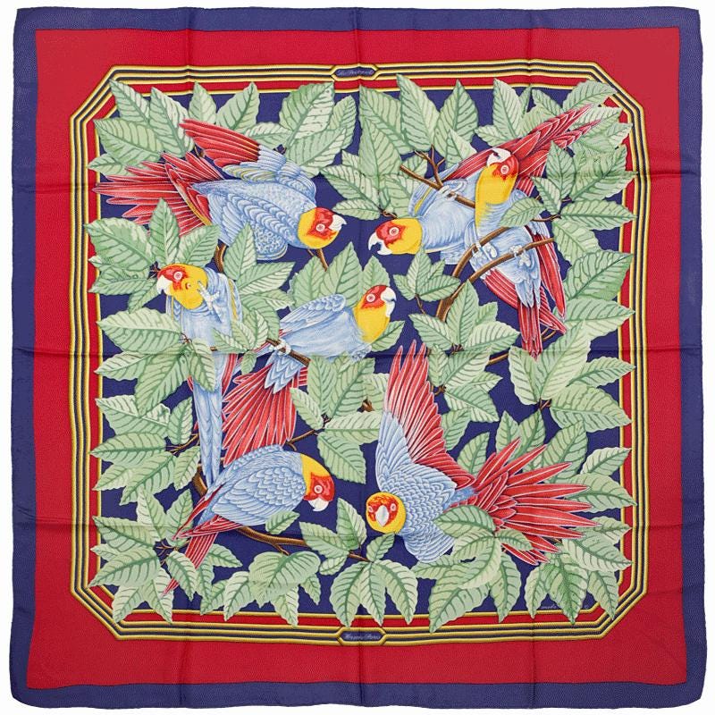Hermes Scarf "Les Perroquets" by Joachim Metz Vintage 90cm Silk | Carre Foulard