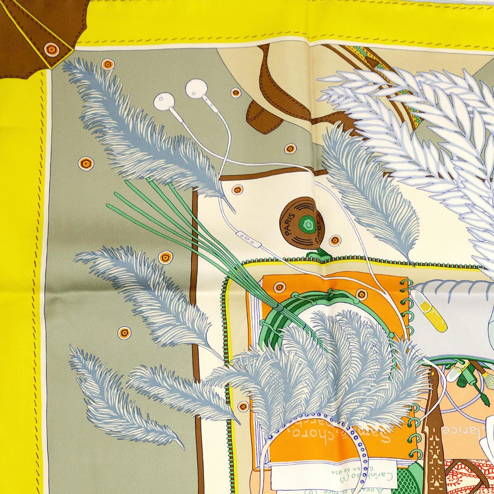 Hermes Scarf "Bagage a Main" by Rosa Maria Unda Souki 90cm Silk