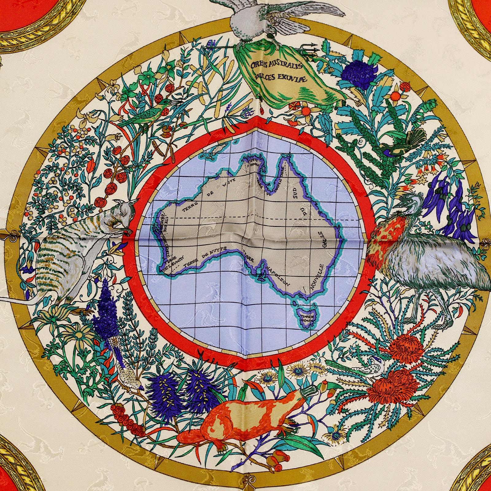 Hermes Scarf "Le Geographe" by Sandra Laroche 90cm Silk Jacquard | Carre Foulard