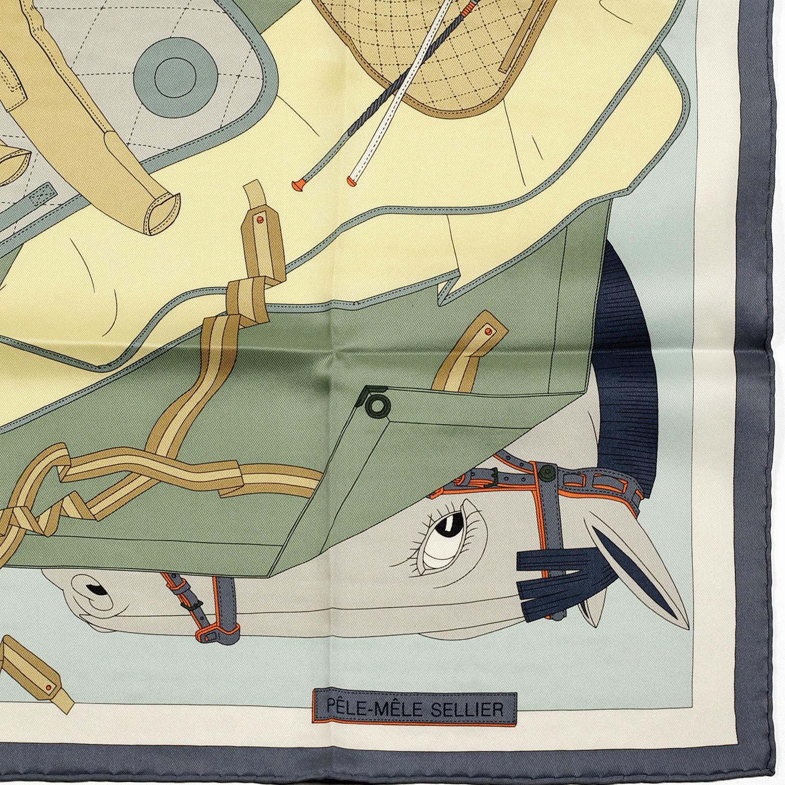 Hermes Scarf "Pele-Mele Sellier" by Thibaut Huchard 70cm Silk | Carre Foulard